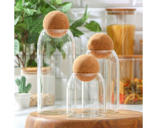 Набор банок 3 пр (450/700/1000мл) стеклянных для сыпучих продуктов Magistro «Эко», 5429706, изображение 2