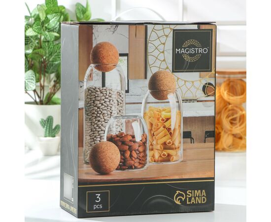 Набор банок 3 пр (450/700/1000мл) стеклянных для сыпучих продуктов Magistro «Эко», 5429706, изображение 4